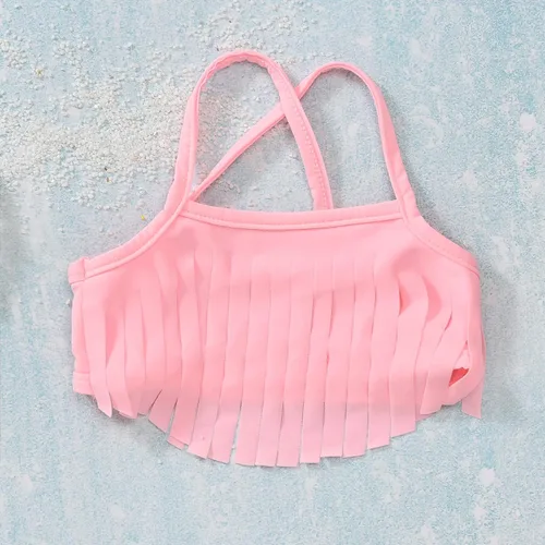 Vista 4 de Conjunto de traje de baño de dos piezas con borlas para bebés y niñas pequeñas