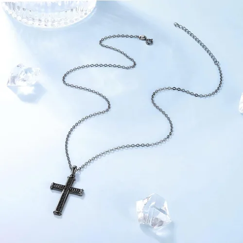 Vista 4 de Collar con cruz de plata de ley 925 para mujer, regalos de bautismo