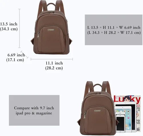 Vista 2 de Blofinche Pequeña mochila de cuero genuino para mujer, bolso convertible de diseñador para mujer, antirrobo, para el trabajo, casual, #1 Caqui mate