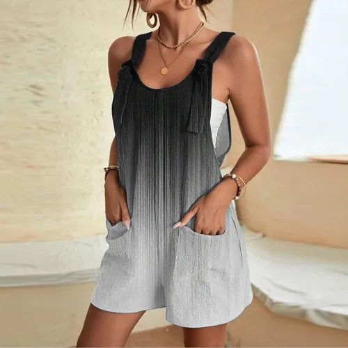 Vista 6 de Lindo overol pequeño para mujer, casual, verano, sin mangas, degradado, con bolsillos, para mujer