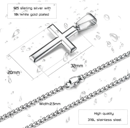 Vista 2 de Jstyle Collar de cruz para hombre, colgante de cruz de plata de ley con cadena Rolo para hombres y mujeres, 16-24 pulgadas, Circonia cúbica