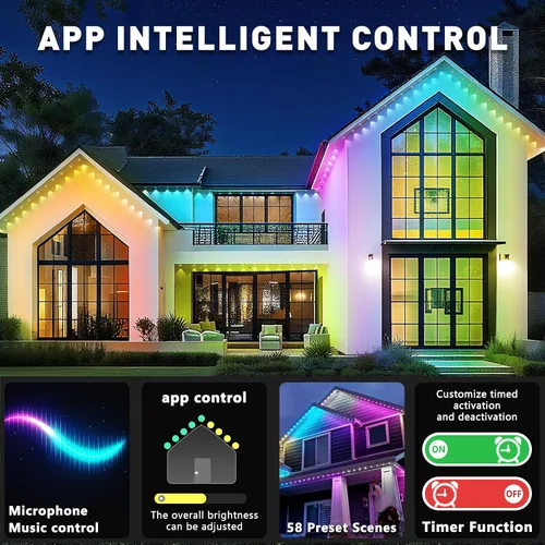 Vista 5 de Luces permanentes para exteriores de 100 pies, impermeable IP67 para techo de casa, vacaciones, fiesta, iluminación diaria, luces RGB inteligentes