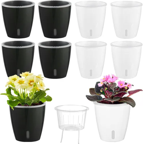Vista 26 de Macetas de riego automático para plantas de interior, paquete de 16 macetas de riego automático con orificios de drenaje, macetas pequeñas