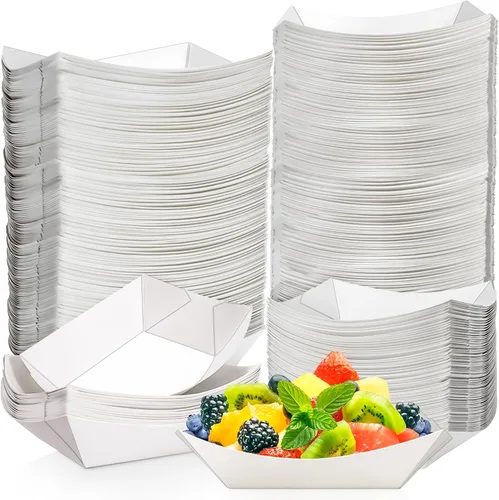 Vista 8 de Paquete de 120 bandejas de papel desechables de 2 libras de papel para barcos, bandeja de servir comida kraft, cestas para aperitivos, palomitas