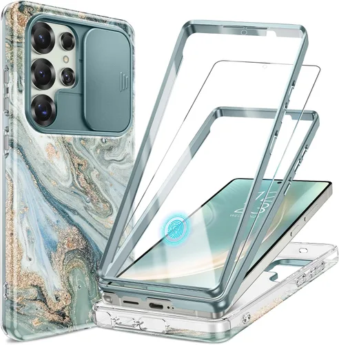 Vista 10 de GVIEWIN para Samsung Galaxy S23 Ultra Funda con cubierta deslizante para cámara, [Protector de pantalla incorporado] [2 Marcos frontales] Funda