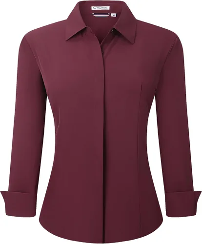 Vista 39 de Esabel.C Camisas de manga larga con botones para mujer, ajuste regular, blusa de trabajo elástica