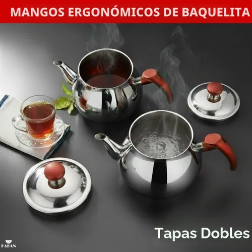 Vista 6 de Hakan Juego de tetera con tapa doble colador, juego de mini tetera doble de acero inoxidable, estilo samovar turco, tetera para té de hojas sueltas
