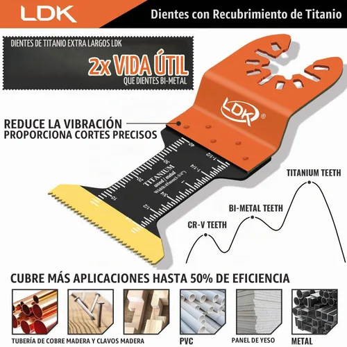 Vista 2 de LDK - Cuchillas oscilantes de titanio para herramientas, cuchillas multiherramienta universales (16 unidades) Professional for Wood Plastics Metal