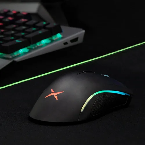 Vista 7 de DeLUX Mouse ergonómico inalámbrico para juegos con Pixart 335 16000 DPI, receptor USB 2.4G, 7 botones programables e interruptor rojo Kailh, ratones