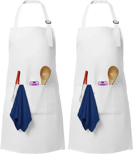 Vista 7 de Xeoxarel Delantal de chef para hombres y mujeres, 31 x 27 pulgadas, grande con lazos de cintura de 36 pulgadas, 2 bolsillos, delantales de cocina