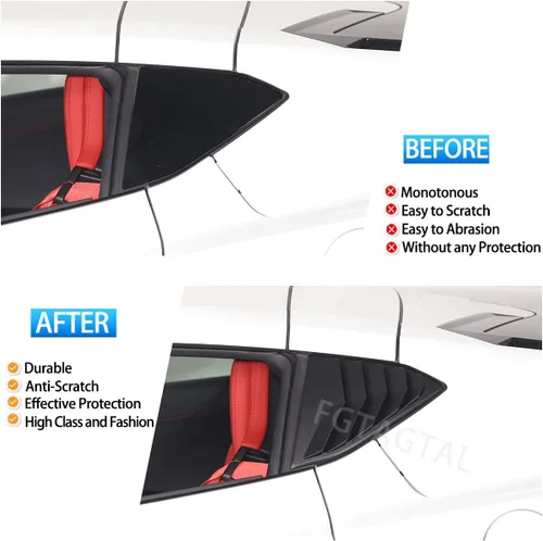 Vista 2 de Cubierta de rejilla para ventana lateral trasera compatible con Chevrolet Corvette C8 2020-2025, cubierta de moldura de persianas de ventana Mate