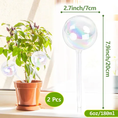 Vista 2 de Pynqdfu 2 globos de riego de plantas, dispositivos de riego de vidrio degradado de arco iris, accesorios de plantas de riego automático