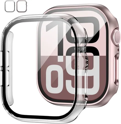 Vista 39 de JZK - 2 fundas con protector de pantalla de vidrio templado para Apple Watch Series 3/2/1 de 38 mm, ultradelgadas, de cobertura completa Negro/Negro