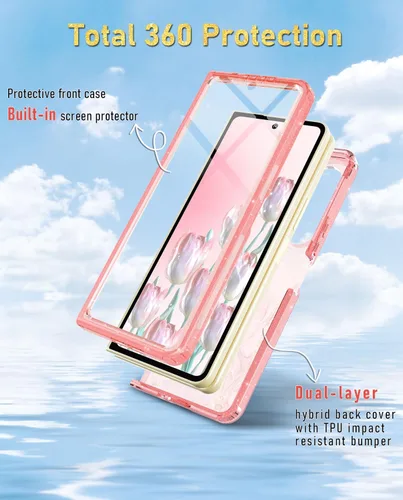 Vista 2 de Btscase Funda para Samsung Galaxy Z Fold 5, protector de pantalla frontal integrado, patrón de mármol dorado con purpurina de policarbonato duro