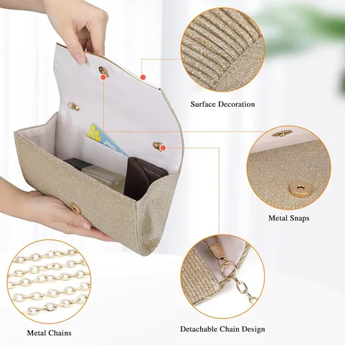 Vista 5 de Pinprin Bolso de mano de noche para mujer, con purpurina, elegante bolso de hombro pequeño para boda, fiesta, baile de graduación, novia