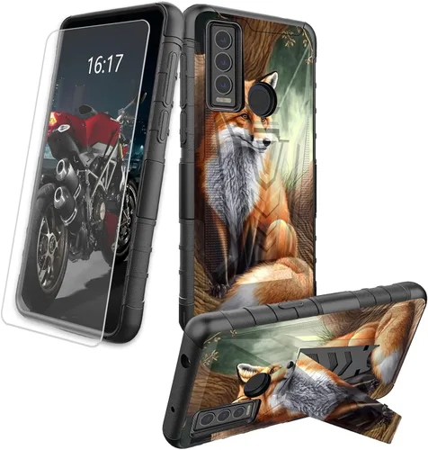 Vista 26 de Funda para AT&T Maestro Max 2021/Cricket Ovation 2 con protector de pantalla de vidrio templado, funda resistente con función atril integrada
