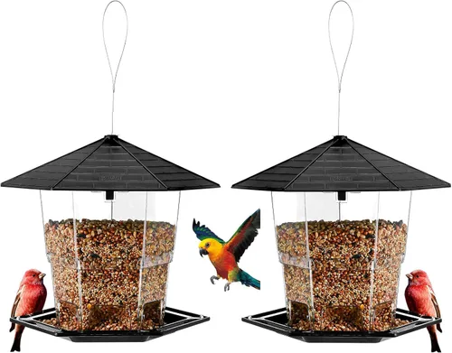 Vista 8 de Jealoeur Comederos para pájaros para exteriores Comedero para pájaros colgante para pájaros salvajes, semillas, negro