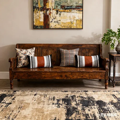 Vista 4 de Fundas de Almohadas Decorativas Estilo Granja - Fundas de Almohadas Decorativas de Cuero para Sofá de Sala de Estar con Rayas Tribales Funda