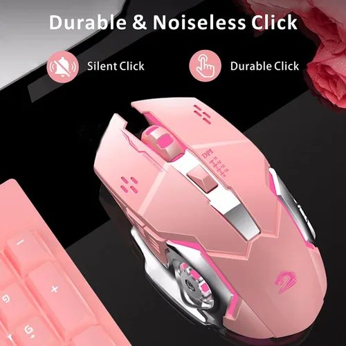 Vista 5 de Uciefy Q85 - Mouse inalámbrico recargable para juegos, mouse de computadora inalámbrico silencioso óptico LED de 2.4 G con 4 luces LED, 3 DPI