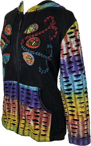 Vista 19 de Agan Traders Chaquetas bohemias con cremallera para mujer, con parches de teñido anudado, sudaderas ligeras con capucha para mujer 2025