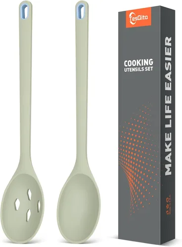 Vista 8 de Cuchara de cocina de silicona, cucharas sólidas y ranuradas Blanco