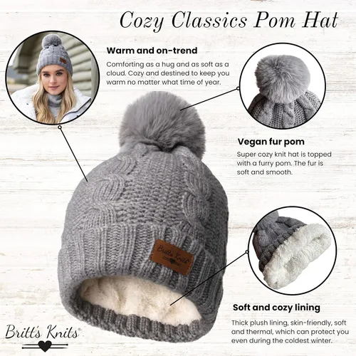Vista 2 de Britt's Knits Cozy Classics - Gorro de invierno con pompones de piel acogedora para mujeres y niñas