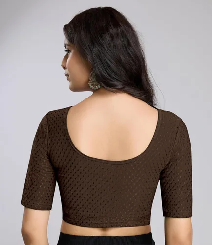 Vista 2 de TRENDMALLS Blusa de sari de algodón puro para mujer, elástica, confeccionada, con mangas hasta el codo, lista para usar
