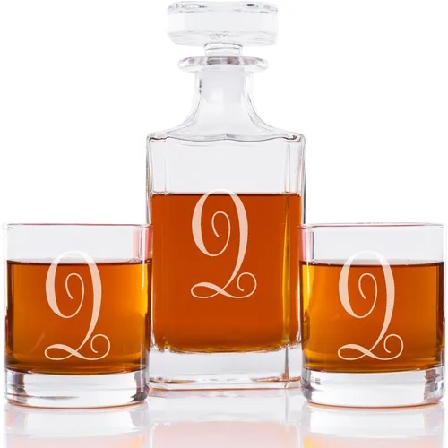 Vista 20 de Abby Smith Juego de decantador de whisky con inicial de estilo lujoso y vasos de rocas, letra A