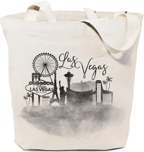 Vista 10 de The Cotton & Canvas Co. Bolso de hombro reutilizable para paisaje urbano, recuerdo, playa, compras y viajes Chicago