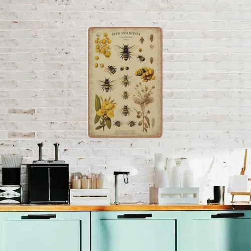 Vista 7 de Póster de abejas, póster de abejas, ilustración de abejas, impresión de abejas, regalo de abejas, arte de pared de miel, letrero de metal