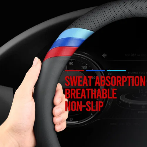 Vista 3 de HAOTULE Funda de Cuero Nappa Delgada y Elegante para Volante BMW Funda de Volante Conversión Interior (Negro)