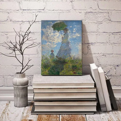 Vista 2 de Wieco Art Mujer con un parasol Madame Monet y su hijo Impresiones en lienzo Arte de pared de Claude Monet famosas pinturas al óleo clásicas