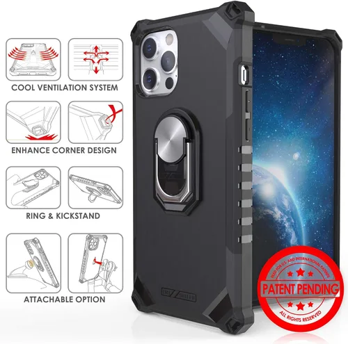 Vista 2 de Tri-Shield 2.0 - Funda para teléfono compatible con iPhone 12 Pro Max, ventilación fresca de grado militar con soporte de anillo extraíble