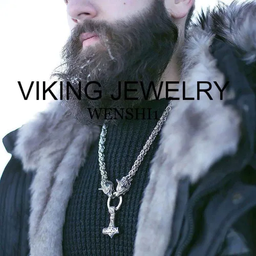 Vista 7 de Black Viking Odin Thunder Hammer And Roaring Wolf Head Mjolnir Thora's Hammer Amulet Necklace Viking Jewelry