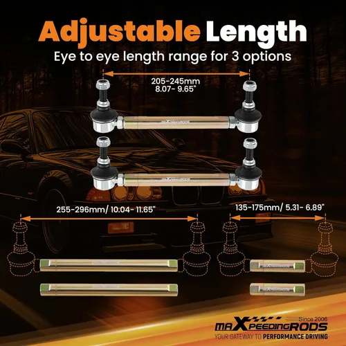 Vista 5 de maXpeedingrods Barras de Esfuerzo Laterales Ajustables Delanteras para BMW Serie 3 E36 E46 M3 E90 E91 E92 E93, Kit de Suspensión de Barras