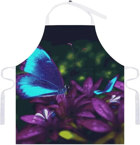 Vista 7 de MUSM Blue Purple Flower Butterfly Apron，Classic Vintage Funny with Pockets Aprons,Adjustable Bib Waterdrop Resistant for Kitchen Cooking Restaurant