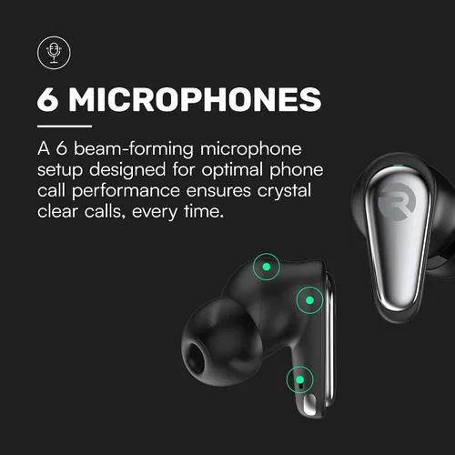 Vista 5 de Auriculares Raycon Pro inalámbricos Bluetooth con cancelación activa de ruido híbrida, modo de consciencia, 40 horas de batería, 6 micrófonos
