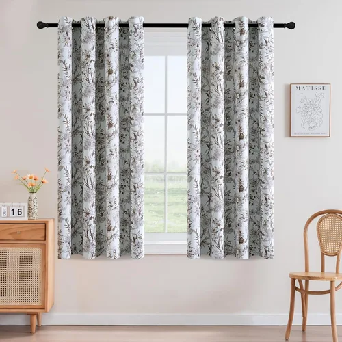 Vista 27 de H.VERSAILTEX Cortinas opacas de 63 pulgadas de largo, juego de 2 paneles de cortinas con estampado floral para sala de estar, cortinas de ventana