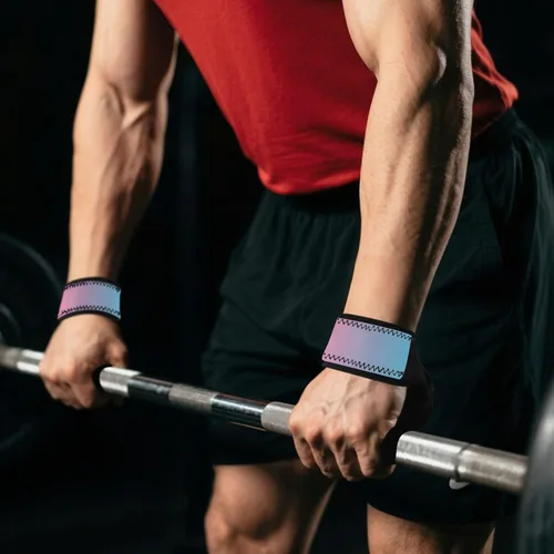 Vista 7 de Pink Blue Gradient Lifting Straps 26" Anti Slip Deadlift Strap for Powerlifting, Strength Training, Bodybuilding