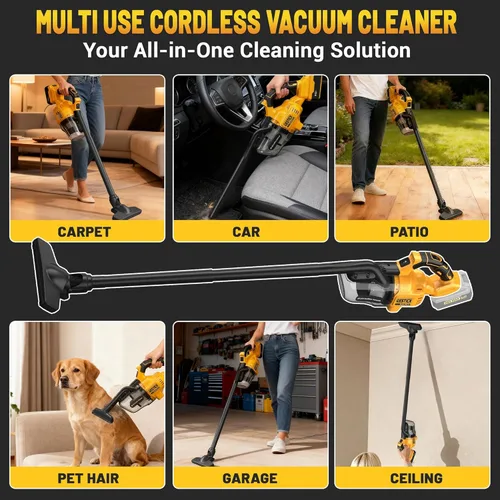 Vista 7 de Aspiradora inalámbrica compatible con batería Dewalt de 20 V (sin batería), 50 kPa 125 AW de succión fuerte 5 filtros HEPA Boquilla 4 en 1