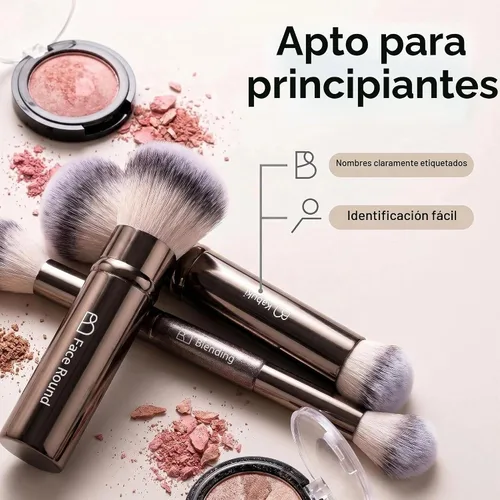 Vista 9 de Juego de brochas de maquillaje profesional con estuche de viaje, 20 piezas café (A-Coffee)