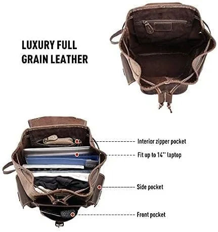 Vista 7 de Polare - Mochila vintage de cuero de grano completo para hombre y mujer