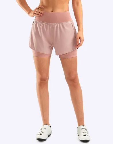 Vista 2 de Bikewa Pantalones cortos de ciclismo de montaña para mujer, acolchados en 4D, con bolsillos con cremallera