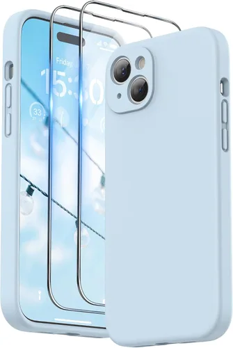 Vista 18 de SURPHY Funda diseñada para iPhone 15 Plus con protector de pantalla y cordón, correa de teléfono y funda de silicona líquida para teléfono