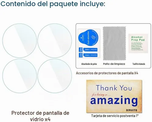 Vista 2 de Diruite Paquete de 4 protectores de pantalla de vidrio templado para Garmin Forerunner 220/225/230/235/620/630, dureza 2.5D 9H, película protectora