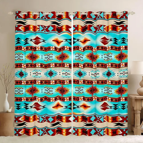 Vista 39 de Cortinas opacas de estilo bohemio occidental de 76 x 45 pulgadas, cortinas y cortinas de atrapasueños de vaca, cortinas del suroeste, cortinas