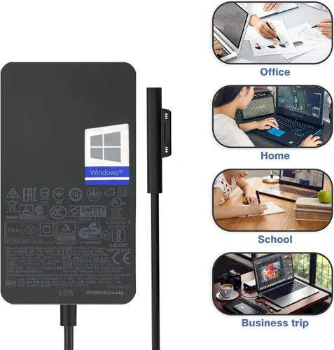 Vista 8 de Cargador Surface Pro de 65 W, cargador de computadora portátil compatible con Microsoft Surface Pro11 10 9 8 7+ 7 6 5 4 X, compatible con portátiles