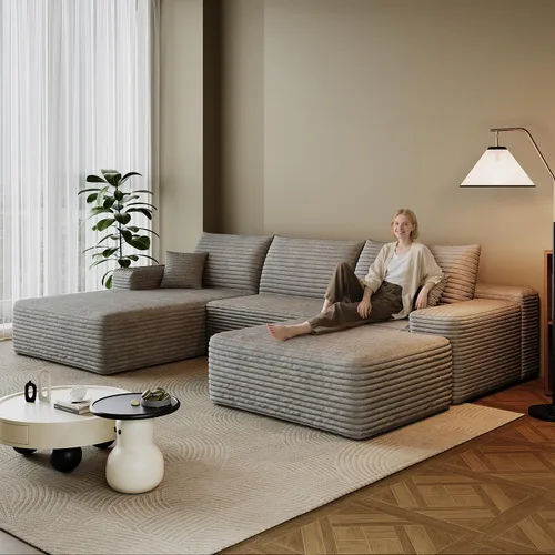 Vista 55 de Sofá modular en forma de L de 96 pulgadas con diván, moderno y cómodo sofá de pana para sala de estar, sofá de espuma viscoelástica, no requiere