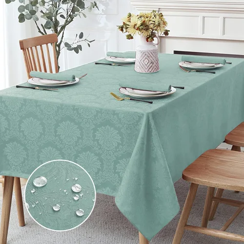 Vista 23 de Romanstile Mantel rectangular de jacquard de primavera, impermeable, diseño floral de damasco, manteles decorativos de tela pesada para cenas