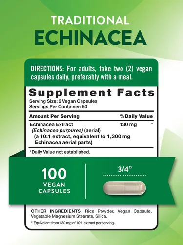 Vista 2 de Cápsulas de extracto de equinácea 1300 mg 100 unidades Sin OMG y sin gluten por Nature's Truth